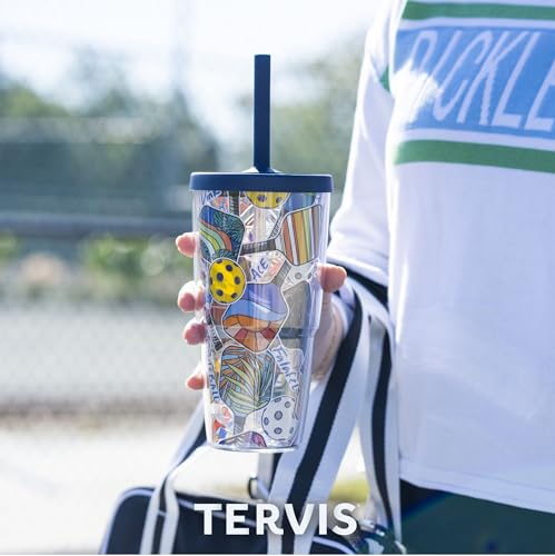Tervis Pickleball - Spike Dink Ace Made in USA Double Walled Insulated Tumbler Travel Cup Keeps Drinks Cold & Hot, 24oz with Straw Lid, Classic - style: GAME ON