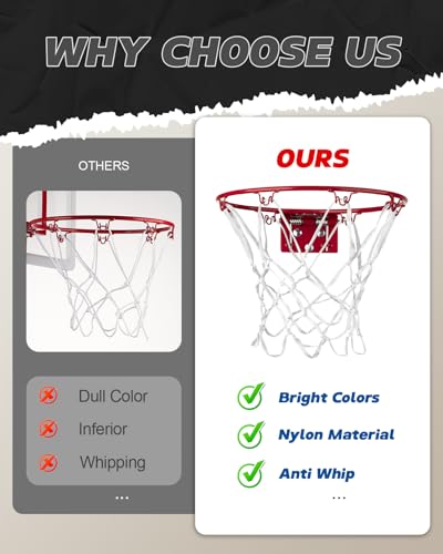Mini Basketball Net Replacement 8 Loops, 2 Pack — Heavy-Duty 12" Nylon, Fits 8"-10.25" Hoops for Indoor Door & Outdoor Play