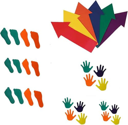 GSi Spot Markers – Non-Slip Non-Toxic Poly Spots – Floor Markers for PE, Sports & Classroom Activities - size: 7.⁠ ⁠Hand Feet Arrow Combo