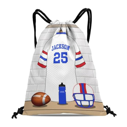 Football Player Name Number White Personalized Drawstring Backpack Sports Gym Bag Christmas Gift Party Goodie String Cinch Bag for Women Men - color: Option 60