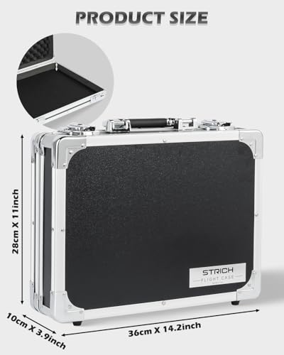 STRICH Guitar Pedal Case MINI+14, 14.96" x 11.02" x 3.94" Aluminum Locking Effect Pedal Case with Mounting Tape, Compatible with Single Pedals & Multi-Effects - size: MINI+ 14"