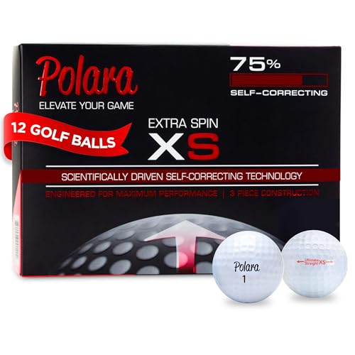 Polara Self-Correcting Golf Balls – High-Performance Golf Balls with Soft Feel, Anti-Slice & Hook Correction, Exceeds USGA Limits, Dimple Design for Maximum Distance, Golf Accessories for Men & Women - size: 1 box of 12, style: Extra Spin