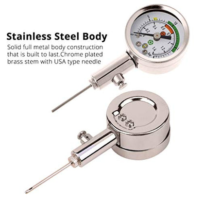 Ball Air Pressure Gauge Heavy Duty Metal Made Air Watch Test and Adjust The Pressure for Football Soccer Rugby Basketball Volleyball, Etc