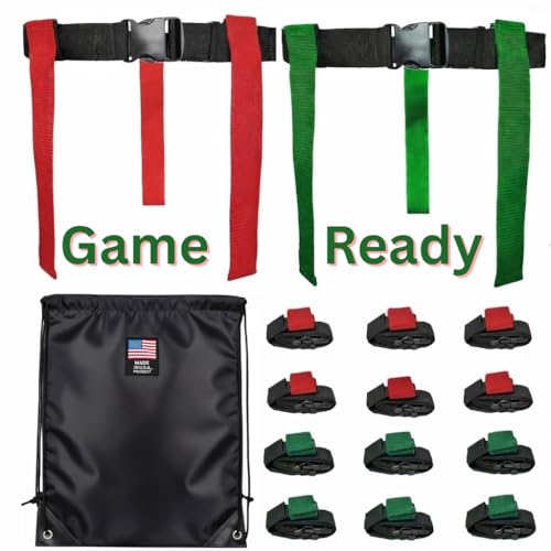 HE Adult Flag Football Belts 40″ Adjustable, Extra-Wide 2″ Heavy-Duty Polypro – American Made Lifetime Waranty Several Colors - color: Red/Green