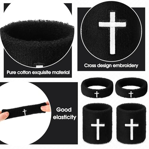 Soulchen 4 pcs Cross Bicep Bands Wrist Bands Christian Arm Sweat Wristbands Absorbent Armband for Men Women Football Baseball Players Sports Activities Supplies - color: Black
