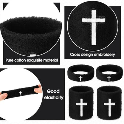 Soulchen 4 pcs Cross Bicep Bands Wrist Bands Christian Arm Sweat Wristbands Absorbent Armband for Men Women Football Baseball Players Sports Activities Supplies - color: Black
