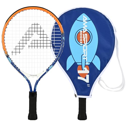 AMA SPORT Kids Tennis Racket 17/19/21/23/25 Inch Tennis Racket for Kids Girls and Boys Beginners Toddlers Starter Junior Racquet with Shoulder Strap Bag (Age 2-10) - color: Rocket-Blue, size: 17"
