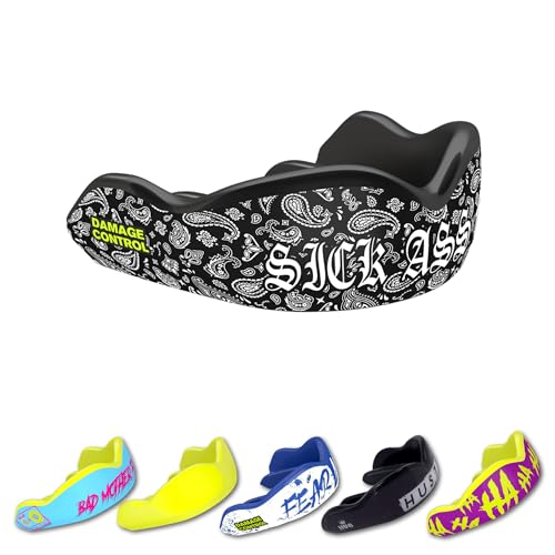 DAMAGE CONTROL High-Impact Mouth Guard – Sports Mouthguard for Boxing, Football, Hockey, Lacrosse & Basketball, Protects Teeth & Jaw, Protective Mouthpiece for Adults & Youth - color: Sick A** Foo, size: Adult