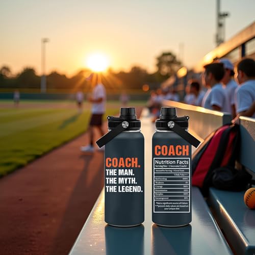 Coach Gifts - 32 Oz Coach Nutriton Facts Water Bottle, The Man The Myth The Legend - Christmas Birthday Cheer Coachs Gifts, Soccer Softball Basketball Swim Coachs Appreciation Gift for Him - color: Coach