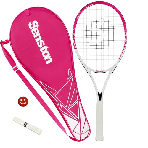 Senston 27 inch Tennis Racket for Adults 1 Pack Tennis Racket Set Tennis Overgrip, Vibration Damper - color: white pink