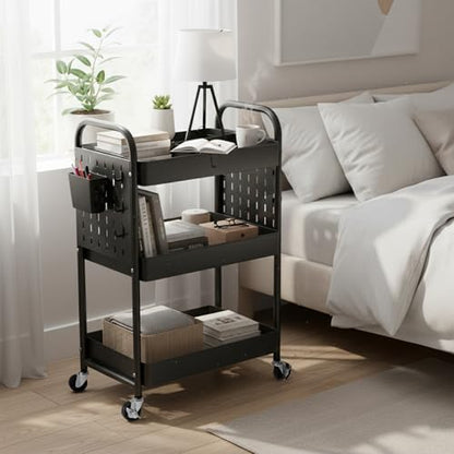 danpinera Craft Cart, Black Rolling Cart with Retractable Dividers & DIY Pegboards for Kitchen, Bedroom, Laundry - color: Black, size: with Dividers