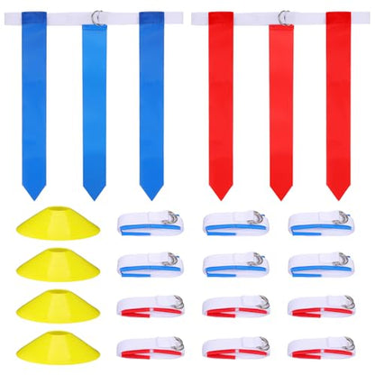 Sewroro 16 Pcs Flag Football Set With 12 Belts And 4 Cones, Youth Football Flags And Belts For Training, Equipment For Kids And Players