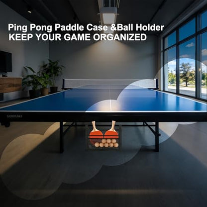 Ping Pong Paddle Holder with Mesh Storage Bag, Under Table Tennis Organizer with Adjustable Straps, Hanging Pickleball Paddle Rack for Balls & Paddles, Easy Install Space-Saving Storage