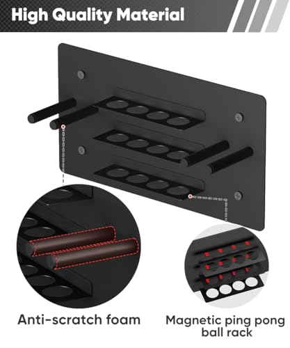 Ping Pong Paddle Holder, Wall Mounted Metal Magnetic Table Tennis Storage Rack Holds - size: 3-Tier