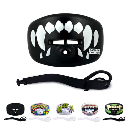 DAMAGE CONTROL Pacifier Mouthpiece – Football Mouthguard with Helmet Strap, Protects Teeth, Jaw & Mouth – Mouth Piece for Sports, No Boiling, Allows Airflow – Gear for Adults & Youth (Fangs) - color: Fangs