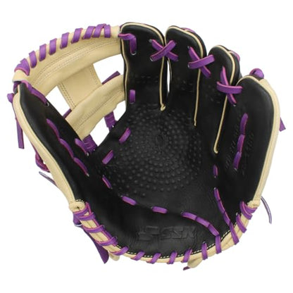 SSK Z5 Craftsman Infield Baseball Glove – 11.25” - 11.5” - 11.75” - 12” – Right & Left Hand Throw - color: Black/Camel/Purple - I Web, size: 11.5" - Right Hand Throw