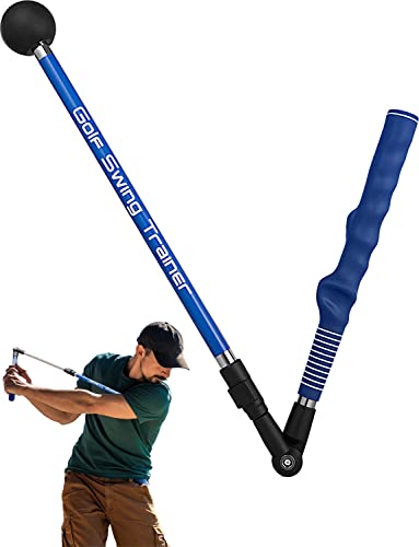 Golf Swing Trainer aid - Golf Training aid to Improve Hinge, Forearm Rotation, Shoulder turna and Grip.Portable Collapsible Swing Trainer Equipped with Golf Grip Trainer - color: Left Hand Grip(Blue)