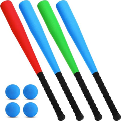 Wettarn 4 Pcs 24 Inch Foam Baseball Bat Foam Bat with Safe Soft Baseballs T Ball Set for Outdoor Indoor Sport Game Beginners Practice Playing Training(Red, Blue, Green) - size: 24 Inch