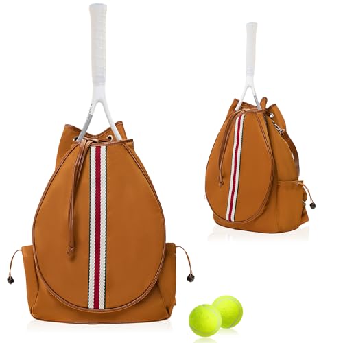 Tennis Bag for Women Racket Tote, Stylish Backpack - Unisex Racquet Sports Pickleball Bag Convertible Shoulder, Crossbody Strap Large Compartment - color: Backpack - Brown/Red