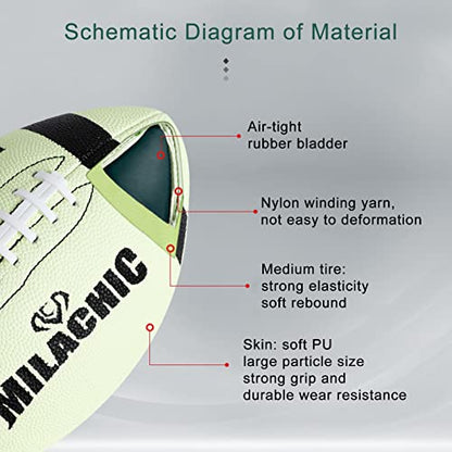 Glow in The Dark Football Size 9 & Youth Size 6, Luminous Glowing Footballs Super Grip Composite Leather Football Balls with Pump and Ball Carry Bag - color: Size 9 - Light Green