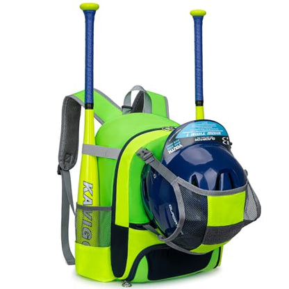 KAVIGOR 2026 Youth Baseball & Softball Bag | Ultra-Light Tball Backpack with Shoe Compartment & Helmet Holder | Skin-Soft Fabric - color: Green