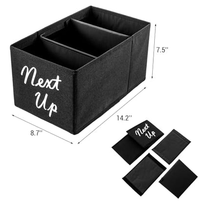 MyGift Portable Foldable Pickleball Paddle Queue Baskets – Holds Up to 24 Paddles, Black Fabric Organizer with Ball Compartment & Next Up Marker for Indoor and Outdoor Courts, Set of 2