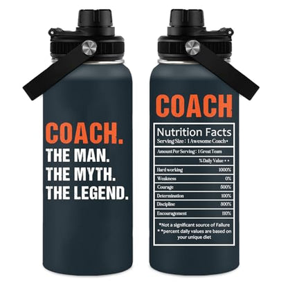 Coach Gifts - 32 Oz Coach Nutriton Facts Water Bottle, The Man The Myth The Legend - Christmas Birthday Cheer Coachs Gifts, Soccer Softball Basketball Swim Coachs Appreciation Gift for Him - color: Coach