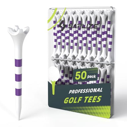 SAPLIZE Upgraded 4-Prong Golf Tees Plastic, 50/100/120/200 Pack (1-1/2", 2-3/4'', 3-1/4"), Engineered to Reduce Friction & Side Spin, Unique Golf Gifts for Golfers - color: Purple (50pcs, 2-3/4")