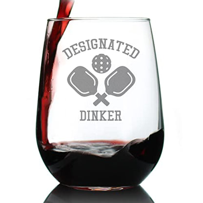 Bevvee Designated Dinker - Stemless Wine Glass - Fun Pickleball Gifts and Decor - Large 17 Ounce