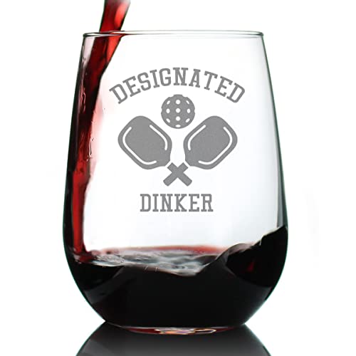Bevvee Designated Dinker - Stemless Wine Glass - Fun Pickleball Gifts and Decor - Large 17 Ounce