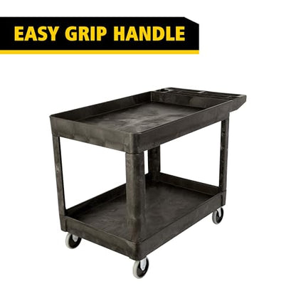 Rubbermaid Commercial Products 2-Shelf Utility/Service Cart, Medium, Black, Lipped Shelves, Ergonomic Handle, 500 lbs. Capacity, for Warehouse/Garage/Cleaning/Manufacturing - size: Medium