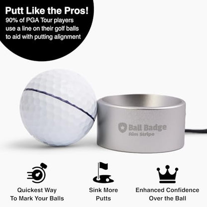 Ball Badge Aim Stripe - 360 Degree Golf Ball Line Marker Kit with Golf Bag Attachment for Perfect Alignment and Precision Putting - color: Silver