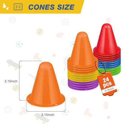 24 Pack 3.15 Inch Mini Cones for Sports Drills,Agility & Footwork Practice,Portable Small Cones for Indoor Outdoor Soccer,Basketball,Team Activities