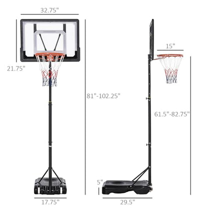 Soozier Portable Basketball Hoop System Stand with 33in Backboard, Height Adjustable 5FT-7FT Basketball Goal for Indoor Outdoor Use