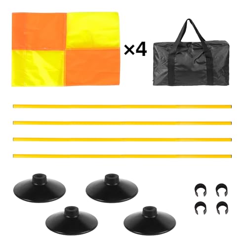 5FT Corner Flags for Soccer Field Set of 4 with Round Rubber Bases & Storage Bag, Adjustable Speed and Agility Training Equipment/Poles