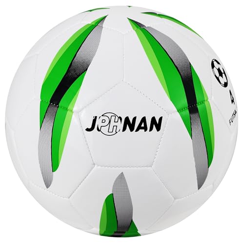 Low Bounce Futsal Ball Size 4 – Indoor Soccer Ball with Reinforced Stitching & TPU Cover for Training, Games, and Competition – Durable for Youth and Adults - color: White/Green