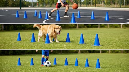 6 Pack - 9" Blue Soccer Training Traffic Cones - Speed Agility Cones for Sports Football Basketball Skating Obstacle Course Drills - Indoor Outdoor Plastic Field Markers, Coaching & Practice Equipment