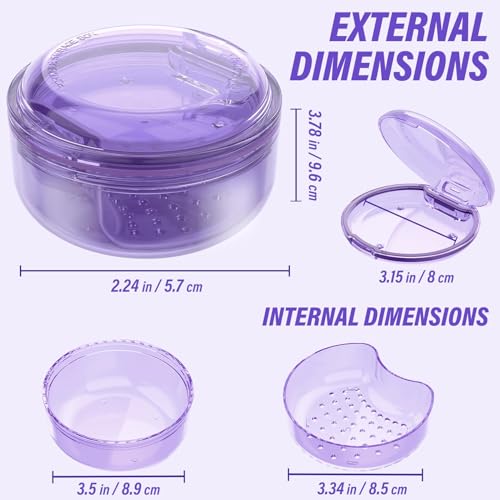 Denture Case, 2PCS Retainer Case with Strainer Basket, 2 in 1 Denture Bath Case No-Leak Retainer Cleaner Case, Retainer Holder for Travel, Mouth Guard Case for Dentures, Clear Braces, Night Guard - color: Blue-Purple