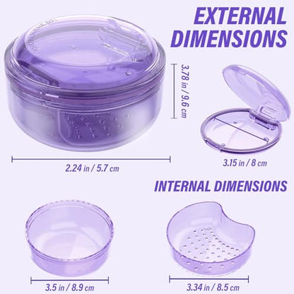 Denture Case, 2PCS Retainer Case with Strainer Basket, 2 in 1 Denture Bath Case No-Leak Retainer Cleaner Case, Retainer Holder for Travel, Mouth Guard Case for Dentures, Clear Braces, Night Guard - color: Blue-Purple