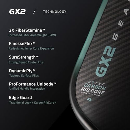 Gearbox GX2 Pickleball Paddle - Carbon Fiber Face, SST 2.0 Power Core, High Spin & Control for an Exceptional All Around Paddle