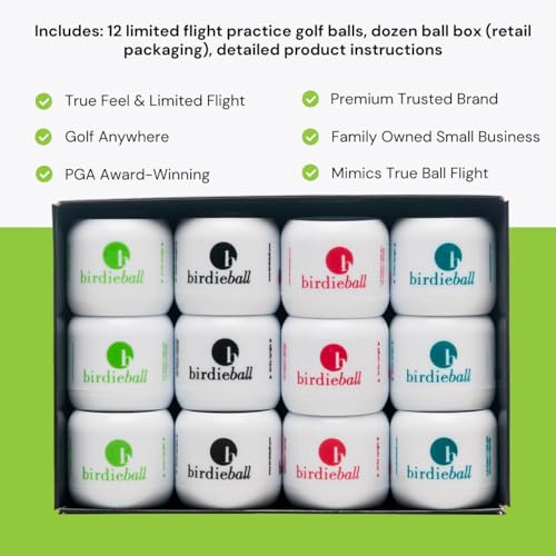 BirdieBall Practice Golf Balls (12 Pack) – The Original Premium Limited Flight Practice Ball, Patented Realistic True Spin & Feel, Practice Full Swings in 40 Yards, Home/Indoor/Backyard Training