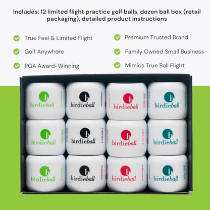 BirdieBall Practice Golf Balls (12 Pack) – The Original Premium Limited Flight Practice Ball, Patented Realistic True Spin & Feel, Practice Full Swings in 40 Yards, Home/Indoor/Backyard Training