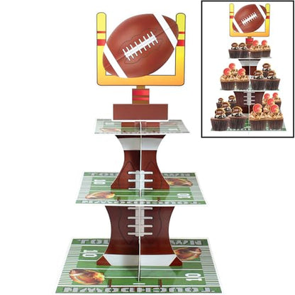 Football Party Cupcake Stand | 3 Tier Super Fun Football Party Dessert Tower | Big Game Football Mini Cake Stand | Game Day Football Party Supplies | Sports Theme Birthday Party Cupcake Stand |BASHOUT