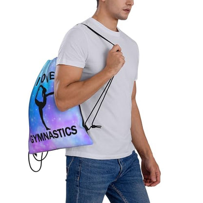 I Love Gymnastics Unisex Drawstring Backpack Bag Sport Gym Travel Swim Sackpack - color: I Love Gymnastics