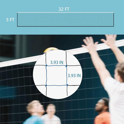 Sanung Volleyball Net for Backyard Beach Swimming Pool, Standard Size 32FT x 3FT Portable Volleyball Training Net Outdoor Indoor Use Poles Not Included