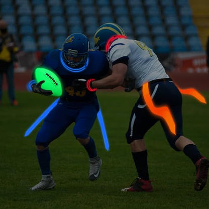 Libima Glow in the Dark Capture the Flag Game Sets, 10 Glow in the Dark Adjustable Flag Football Belts 1 Size 9 Luminous Football 50 Luminous Sticks 1 Storage Bag Outdoor Games for Kid Teen Day Night