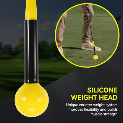 MIKOSI Golf Grip Trainer, Golf Swing Trainer Aid Warm-Up Stick for Strength Grip Tempo & Flexibility Training, Right-Handed Golf Training Aid with Arm Band for Practice Chipping Hitting (Yellow)