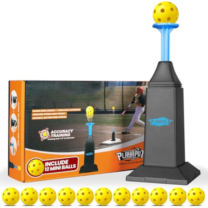 Portable Hitting Tee for Baseball & Softball, Adjustable Height Up to 40 Inches Baseball Pitching Machines with 12 Balls for Swing Practice Without a Pitcher Hitting, Batting Tee Training Equipment