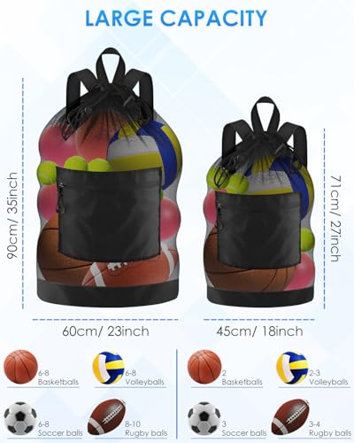 BROTOU Soccer Ball Bag with Double Shoulder Strap Large Mesh Sports Equipment Net Bag with Top Handle Heavy Duty Drawstring Bags Team Work for Basketball, Volleyball, Baseball, Swimming Gear - size: 23" X 35"(hold to 6-8 soccer ball)