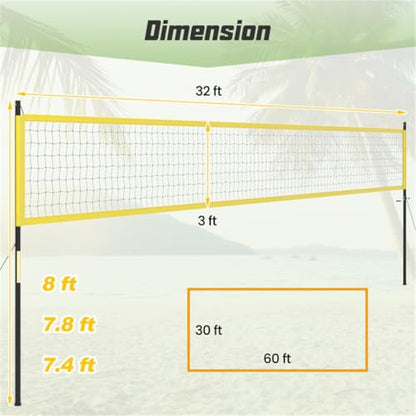 Heavy-Duty Outdoor Volleyball Net System with Adjustable Steel Poles, Anti-Sag Winch, and Portable Carry Bag for Backyard, Beach, or Park Use